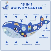 AIYAPLAY Whale Activity Wall Busy Board, 13 in 1 Montessori Inspired Sensory Wall Panel for Playroom Nursery Boys Girls 2+, Blue(m-4)