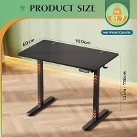 Elektrisch höhenverstellbarer Schreibtisch, leiser Motor, ergonomische einteilige Tischplatte, 100 × 60 cm, 100x60x72-118 cm, Schwarz(m-5)