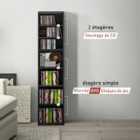 HOMCOM Rangements pour CD et DVD 9 compartiments et 6 étagères réglables capacité max. 260 CD/120 DVD 33 x 24 x 140 cm noir(m-8)