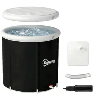 Outsunny Baignoire à Glace Pliable Gonflable 280 L avec Couvercle et Pompe pour Entraînement à l'Eau Froide, 78x78x71 cm, Noir(m-12)