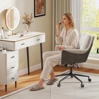 Homeoffice- und Schminkstuhl, höhenverstellbar, 360° drehbar, leise Rollen, 56x44.5x81 cm, Weiß(m-6)