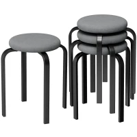HOMCOM Stackable Stools Modern Cushioned Round Backless Stools Set of 4 Kitchen Dining Room Dark Grey(m-11)