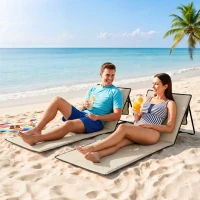 Outsunny Conjunto de 2 Esterillas de Playa con Respaldo Reclinable y Correa de Transporte para Jardín Camping 142x51x40 cm Beige(m-10)