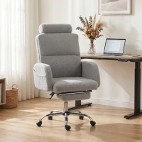 HOMCOM Silla de Escritorio con Reposapiés Tapizada en Borreguito con Respaldo Reclinable Reposacabezas Ajustable Gris Claro(m-2)