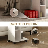 HOMCOM Tavolino da Soggiorno con Rotelle e Mensola Aperta, a Forma di C in Legno, 40x30x69 cm, Bianco(m-7)
