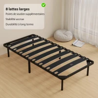 HOMCOM Cadre de lit 90 x 190 cm, lit simple avec sommier à lattes en bois massif et pied, avec rangement au-dessous, noir(m-5)