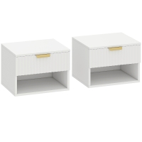 HOMCOM Juego de 2 Mesitas de Noche Flotantes con Cajón con Frente Acanalado y Estante Abierto 40x34x29 cm Blanco