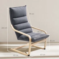 HOMCOM Poltrona de Sala de Estar Moderna com Encosto Alto Apoio para os Braços e Pés de Madeira Estofada em Veludo 67x83x105 cm Cinzento(m-3)