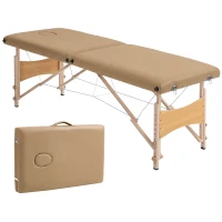 HOMCOM Marquesa de Massagem Dobrável com Estrutura em Madeira Altura Ajustável e Bolsa de Transporte 186x60x61-87 cm Castanho(m-1)