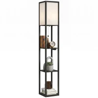 HOMCOM LED vloerlamp met planken, dimbaar, kettingschakelaar & stekkerdoos, zwart(m-15)