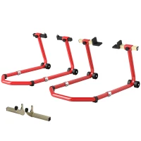 HOMCOM Béquille Moto, Capacité 390 kg, Support Avant et Arrière Réglable avec Fourches U+L, Clips de Serrage, 43x36x64cm, Rouge(m-12)