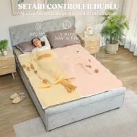 HOMCOM Pătură electrică 160x140 cm cu 5 niveluri de încălzire și 2 zone de control independente, din poliester alb(m-5)