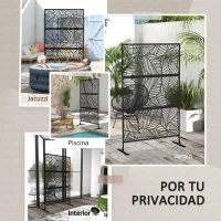 Outsunny Biombo de 3 Paneles 122x198 cm Biombo Separador de Ambientes con Soporte Diseño de Hojas Grandes Negro(m-6)