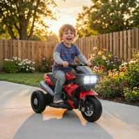 AIYAPLAY Kids Electric Motorcycle Ride-On Toy, 3-Wheel Battery-Operated Motorbike with Horn, Toddler Ride On Bike, Red(m-8)