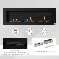 HOMCOM Lareira de Bioetanol de Parede com Depósito de 1 L Tempo de Combustão 3H para Interiores 20 m² 120x15x40 cm Preto(m-5)