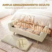 HOMCOM Banco de Arrumação 150 cm Estofado em Veludo Banco de Fundo de Cama com Braços Arredondados e Pés de Madeira Bege(m-5)