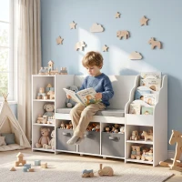 AIYAPLAY Estantería Infantil Juguetes con Rincón de Lectura Cojín 3 Cajones de Tela 3 Estantes 4 Cubículos 137x40x80 cm Blanco(m-2)