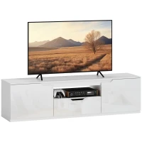 HOMCOM TV-Lowboard, Hochglanz, für Fernseher bis 65'', 3 Fächer, Schublade, 160 x 38 x 43 cm, Weiß(m-12)
