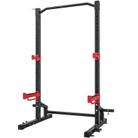 SPORTNOW Power Tower Multifonction Charge 500 kg, Barre de Traction, Rack de Squat, Supports pour Disques, 157x105x205cm, Rouge(m-14)