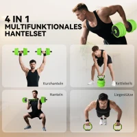 SPORTNOW 4-in-1 Halterset 20 kg - Verstelbare Dumbbell & Barbell Kettlebell Push-up Bars Groen(m-4)
