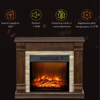 HOMCOM Camino Elettrico da Terra con Timer, Fiamma e Temperatura Regolabile, 80x21.6x67.8 cm, Marrone(m-7)