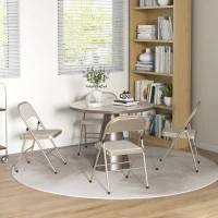 HOMCOM Juego de 4 Sillas Plegables Tapizadas en Lino Sintético con Respaldo y Estructura de Acero para Salón 45x46x78 cm Beige(m-10)
