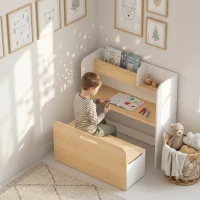 AIYAPLAY Masă pentru copii cu bancă 5-în-1 set șezut pentru copii cu raft pentru cărți, bancă trusă rulantă cu cutie de depozitare pentru 3-8(m-6)