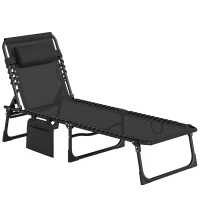 Outsunny Tumbona Plegable con Respaldo Ajustable Reposacabezas Acolchado y Estructura de Acero para Exterior 189x58x30 cm Negro(m-1)