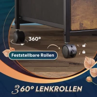 Mobiler Rollcontainer, zwei stoffbezogene Schubladen, platzsparendes Industrie-Design, 39x40x67.5 cm, Braun(m-6)