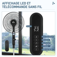 HOMCOM Ventilateur sur pied Ø 42cm 40W 3 modes 28 vitesses, fonction anti-moustique, hauteur réglable oscillant 75° noir(m-6)