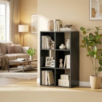 HOMCOM Industrial Style Storage Shelf, Bookcase, Bookshelf with 6 Compartments, for Living Room, Home Study, Black Wood Effect(m-10)
