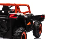 12V Elektro-Kinderfahrzeug 2‑Sitzer, Front-/Heck-Stoßdämpfung und Schaukel-Funktion, 111x70x63 cm, Weiß+Hellorange(m-18)