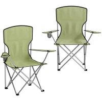Outsunny Camping Chair Set of 2 Portable Folding Outdoor Camp Chair with Cup Holders and Carry Bag Green(m-1)