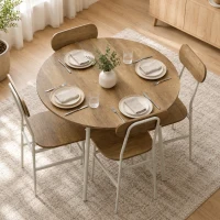 HOMCOM Juego de Mesa y 4 Sillas de Comedor Estilo Industrial Marco Metálico para Espacios Pequeños Salón Natural y Blanco(m-9)