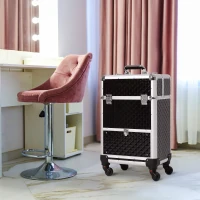 HOMCOM Maletín de Maquillaje Profesional con Cajón Maleta de Maquillaje con Ruedas para Viaje Trabajo 34x25x62 cm Negro(m-10)