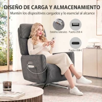 HOMCOM Sillón Relax Eléctrico Reclinable con Función Cama 2 Motores Giratorio Sillón TV con Puerto USB(m-5)
