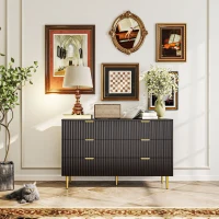 HOMCOM Cassettiera 6 Cassetti Moderna con Maniglie Dorate, 120x40x76.5cm, Nero(m-7)