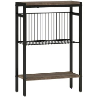 HOMCOM Table d'appoint étroit à 3 niveaux avec étagères de rangement, cadre en acier, pour salon, chambre, 43x18x62,5cm, gris(m-1)