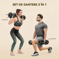 SPORTNOW Set 2 în 1 cu 2 Gantere Convertibile în Halteră, Greutate Totală 30 kg și Discuri de Greutate Reglabile, Negru(m-4)