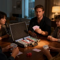 Pokerset SPORTNOW - Pokerkoffer met 400 Chips, 2 Kaartspellen, 5 Dobbelstenen, Dealer-Schijf, Speelmat(m-9)