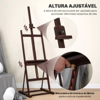 HOMCOM Cavalete de Pintura 230 cm com Altura e Ângulo Ajustáveis Arrumação para Adultos Artistas Pintores Castanho(m-4)