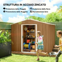 Outsunny Casetta da Giardino in Lamiera di Acciaio con Porte Scorrevoli, 236x174x190cm, Marrone(m-3)