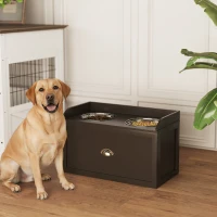 PawHut Gamelles Chiens Surélevées, Porte-Gamelles Surélevé Rangement 2 en 1, Tiroir, 2 Gamelles, 60x30x36cm, Marron Café(m-10)