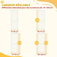 PawHut Barrière de Sécurité Animaux 180 cm, Largeur Ajustable 77-104 cm, Ouverture à Double Sens, Montage par Pression, Blanc(m-6)