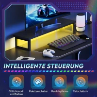 L-förmiger Eckschreibtisch, app‑steuerbare LED und integrierte Stromstation, 167.5x50x87.5 cm, Schwarz(m-5)