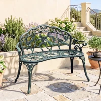 Outsunny Banc de Jardin 2 Places Style néo-rétro Motif Rose Lignes fuselées 100L x 54l x 78H cm Fonte d'aluminium Vert(m-10)