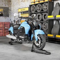 HOMCOM Set 2 Suporturi Moto Reglabile Triunghiulare din Oțel cu Roți și Furci în formă de U și L, Negru(m-10)