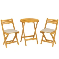 Outsunny Set Bistrò Esterno: 2 sedie pieghevoli e tavolo rotondo, legno naturale.(m-1)