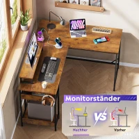 2‑in‑1 Gaming‑Eckschreibtisch, wandelbar zwischen platzsparender L‑Form und langer I‑Form, 140x50x87.5 cm, Braun(m-7)