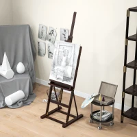 HOMCOM Cavalete de Pintura 230 cm com Altura e Ângulo Ajustáveis Arrumação para Adultos Artistas Pintores Castanho(m-7)